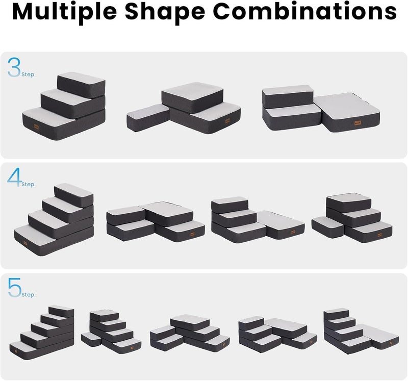 Garnpet 3-Step Adjustable Dog Stairs for Sofa and Couch, Dog Steps for Small Dogs and Cats, Foldable Pet Stairs for Low Bed Climbing, Non-Slip Pet Step Indoor, Grey - Image 4